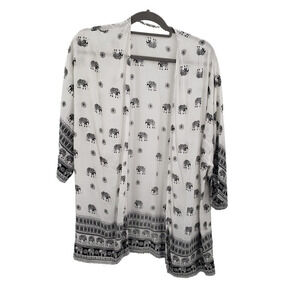 Womens Medium Elephant Print Cardigan Womens White Black Wide Sleeve Rayon Open